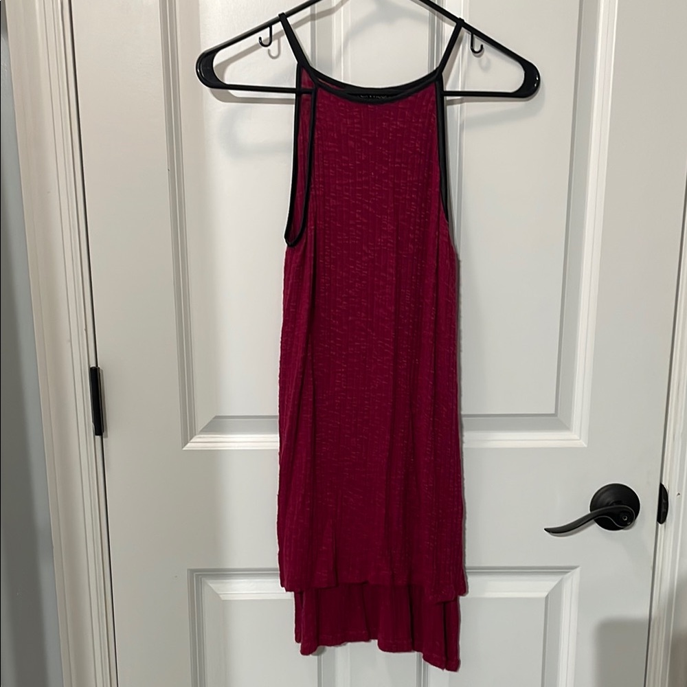 Sleeveless Red Dress with Black Trim